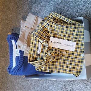 Janie and Jack boys outfit, shirt, sweater and chinos